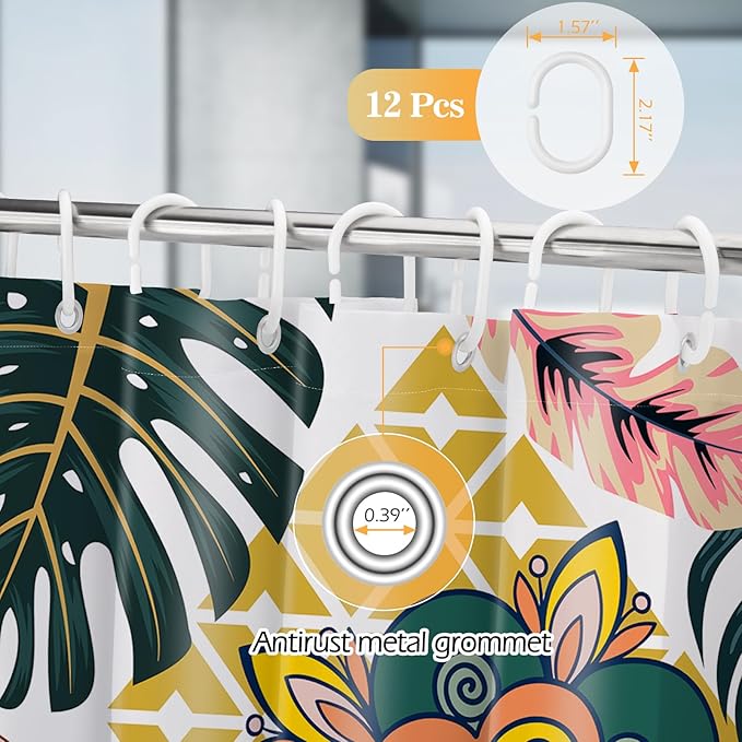 Aimego Boho Abstract Shower Curtains - Mid Century Modern Floral Bohemian Minimalist Flowers Tropical Botanical Bath Shower Curtain Set with 12 Hooks for Adults Bathroom Decor Accessories, 72"x72"