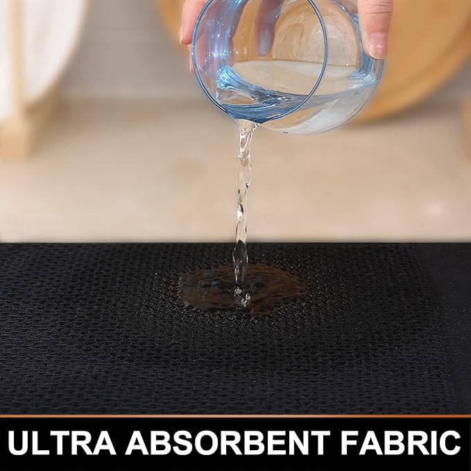 Homaxy 100% Cotton Dish Cloths, 8 Pack - 12 x 12 Inches, Waffle Weave Super Soft and Absorbent Dish Towels Quick Drying Dishcloths, Black