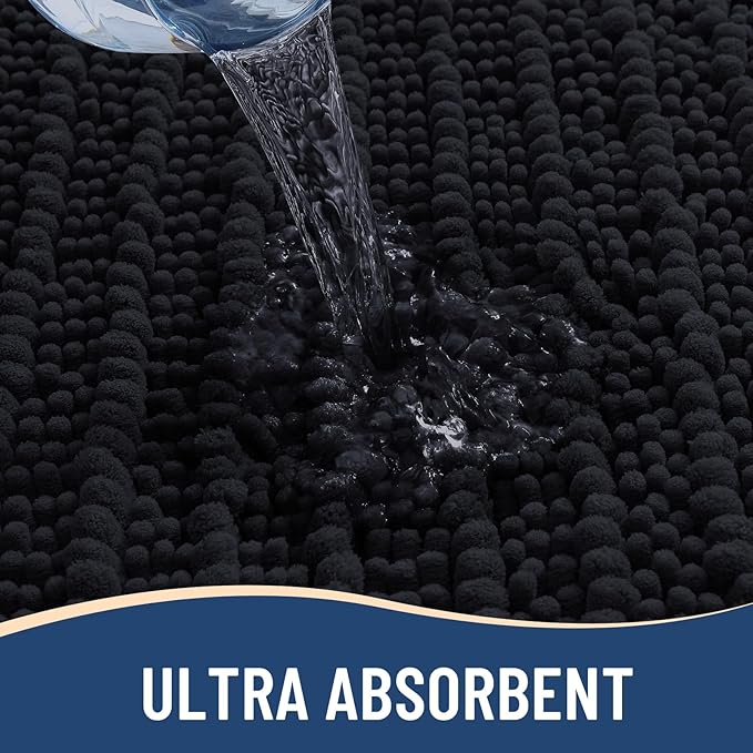 Arotive Luxury Chenille Bathroom Rug Mat, Extra Soft Thick Absorbent Shaggy Bath Rugs, Non-Slip Machine Wash Dry, Plush Bath Mats for Bathroom, Shower and Tub, 34x21, Black