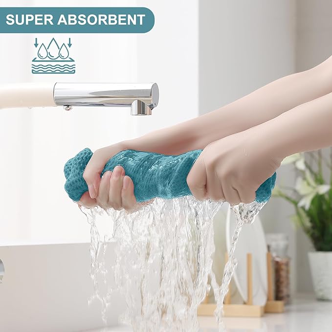 Homaxy 100% Cotton Kitchen Towels and Dishcloths Set, 12 x 12 Inches and 13 x 28 Inches, Set of 10 Bulk Kitchen Towels Set, Ultra Soft Absorbent Dish Cloths for Washing Dishes, Lake Blue