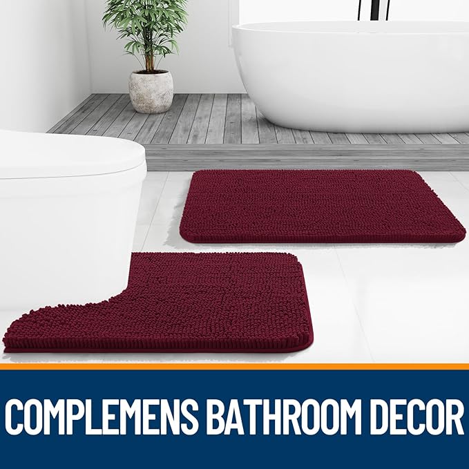 OLANLY Bathroom Rugs 30x20, Extra Soft Absorbent Chenille Bath Rugs, Rubber Backing Quick Dry, Machine Washable Bath Mats for Bathroom Floor, Tub and Shower, Home Decor Accessories, Burgundy