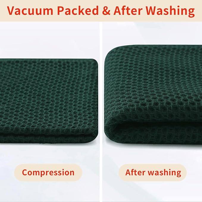 Homaxy 100% Cotton Waffle Weave Kitchen Dish Towels, Ultra Soft Absorbent Quick Drying Cleaning Towel, 13 x 28 Inches, 6-Pack, Blackish Green