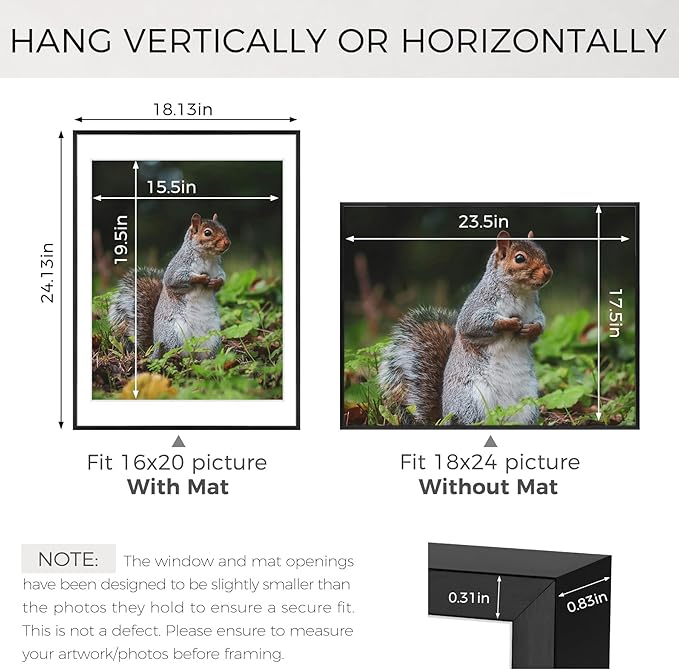 Golden State Art 18x24 Picture Frame 3 Pack - Aluminum Frames with 16x20 Removable Mats & Real Glass, Display 18x24 Posters or 16x20 Photos - Black Gallery Wall Frames for Home Office Decor