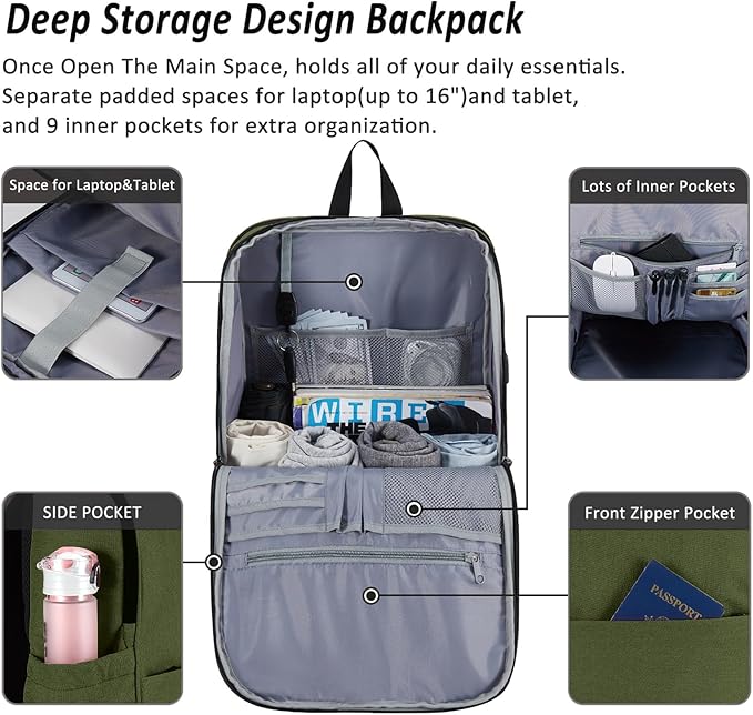 MAXTOP Deep Storage Laptop Backpack with USB Charging Port[Water Resistant] College School Computer Bookbag Fits 17 Inch Laptop