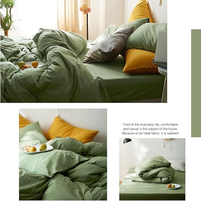 AMWAN Avocado Green Duvet Cover Full Size Soft Jersey Knit Cotton Bedding Sets 3 Piece Full Duvet Cover Solid Green Comforter Cover 1 Duvet Cover with 2 Pillow Shams Knitted Cotton Duvet Cover Sets