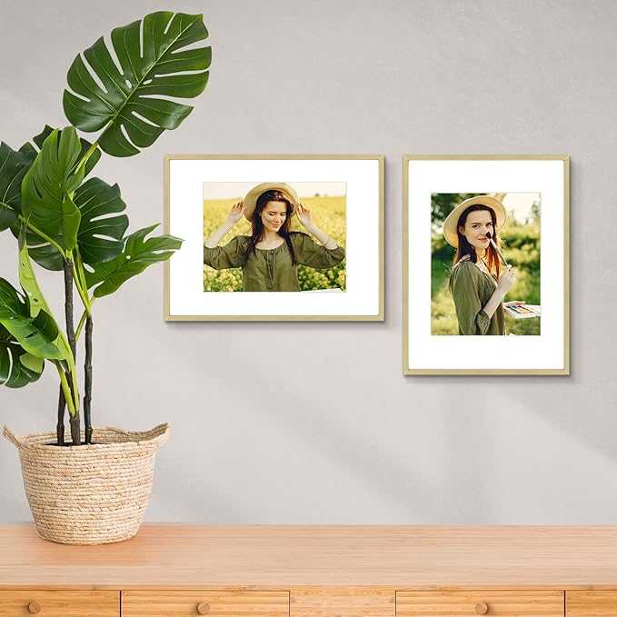 Golden State Art 12x16 Picture Frame 3 Pack - Aluminum Frames with 8.5x11 Removable Mats & Real Glass, Display 12x16 Posters or 8.5x11 Photos - Gold Gallery Wall Frames for Home Office Decor