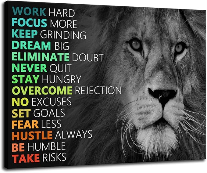 Inspirational Canvas Wall Art Animal Lion Positive Motivational Poster Canvas Painting Wall Art Framed Artwork Prints Picture for Living Room Office Gym [40''Wx 30''H]