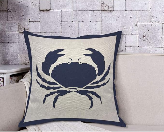 AOYEGO Crab Throw Pillow Cover Nautical Animal Crawl Crustacean Ocean Seafood Marine Nature Sea Pillow Case 18x18 Inch Decorative Men Women Room Cushion Cover for Home Couch Bed