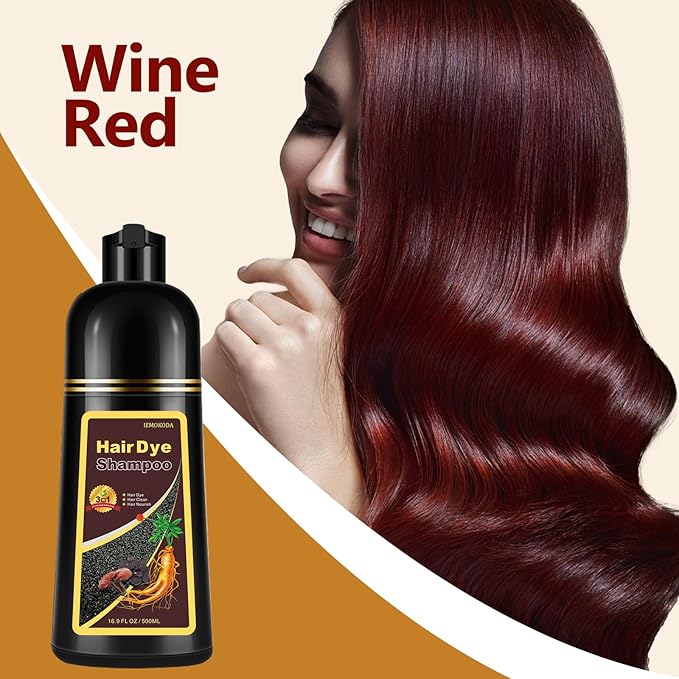 Instant Wine Red Hair Dye Shampoo for Gray Hair 3 in 1, Natural Red Hair Color Shampoo for Women Men Colors in Minutes, Salon Home Use Hair Dye 16.9 Fl Oz (Wine red)