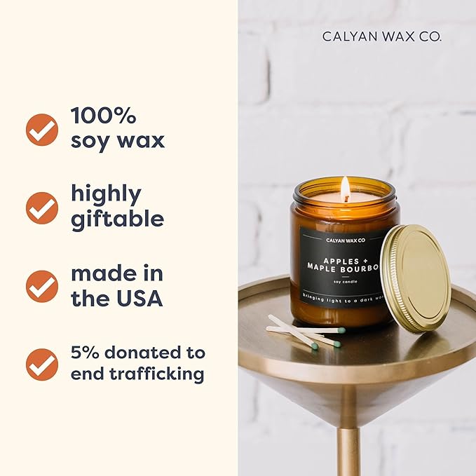 Calyan Wax Co. Soy Wax Candle, Rose + Peony Scented Candle, 57 Hour Burn Time, Aromatherapy Soy Candles, Non Toxic & Vegan Soy Wax, Amber Glass Jar Scented Candles, 7.2oz