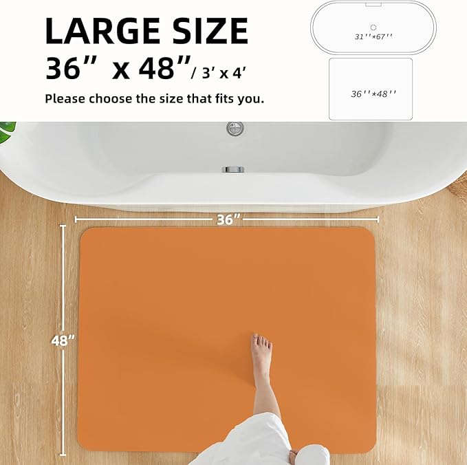 Bathroom Mat Quick Dry, Bathroom Rugs Non Slip Washable Thin Absorbent Bath Mat Fits Under Door Bathroom Floor Mat Perfect for Bath, Shower, or Sink 36"x48" Orange