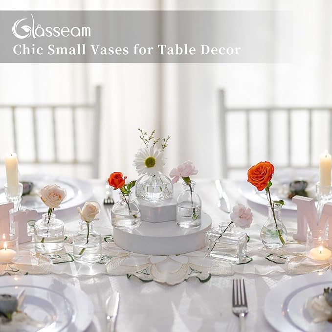 Glasseam Clear Glass Vases for Centerpieces: Mini Flower Vase Set 42Pcs Bud Vases in Bulk - Modern Small Vases for Home Room Wedding Party Dining Table Center Decor
