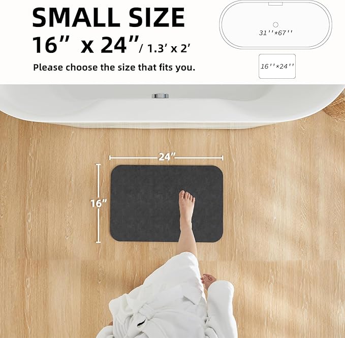 Bath Mat, Bathroom Rugs Non Slip Washable Thin Absorbent Quick Dry Bath Mat Fits Under Door Bathroom Floor Mat Perfect for Bath, Shower, or Sink 16"x24" Dark Grey