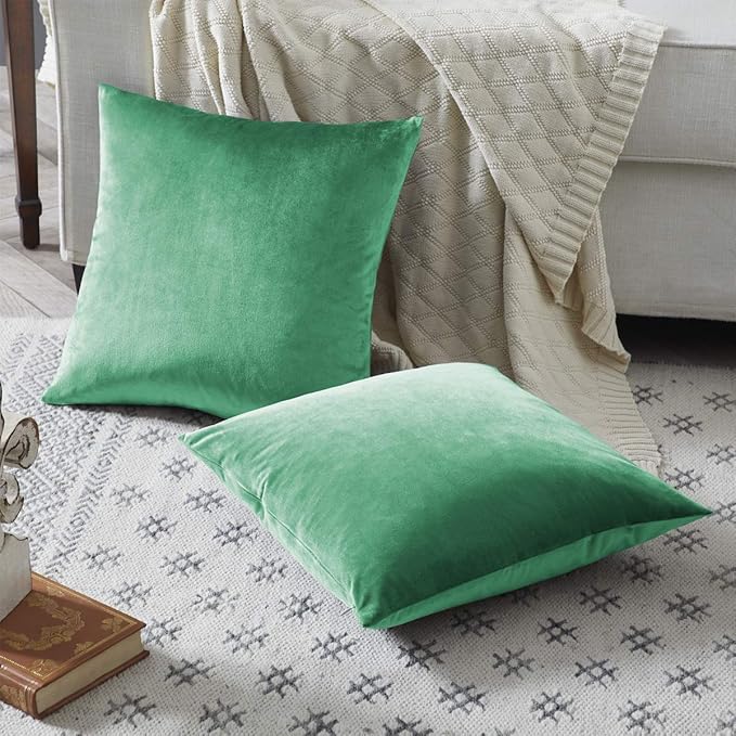 GIGIZAZA Decorative Throw Pillow Covers 20 x 20,Mint Turquoise Sofa Pillow Covers Velvet,Set of 4 Decor Square Cushion Covers