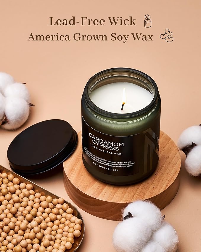 M&SENSE Cardamon & Cypress Single Cotton Wick Natural Soy Wax Autumn Fragrance Candle for Home Decor, Fall Scented Gift for Holiday 7.05oz 50 Hours Burn Clean Non Toxic Candle