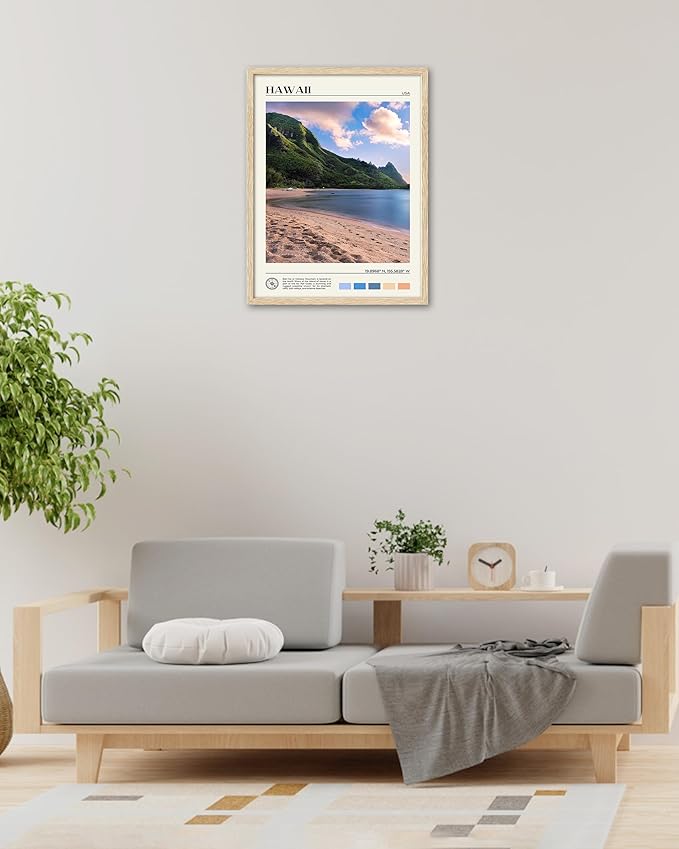 HesenDot Natural OAK Wood Hawaii Framed Wall Art,12x16in Makana Mountain Natural Scenery Canvas Wall Print,Classic Urban City Landmark Wall Decor for Living Room,Bedroom,Office Gallery Gifts Set of 1