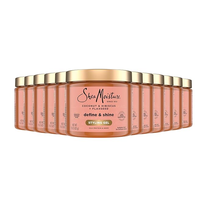 SheaMoisture Define&Shine Styling Gel+Flaxseed 12ct Coconut&Hibiscus Hydrates,Holds Your Style All Day Infused With Glycerin,CoconutOil an Invigorating Sweet Scent ParabenFree Frizz Control Gel 15OZ