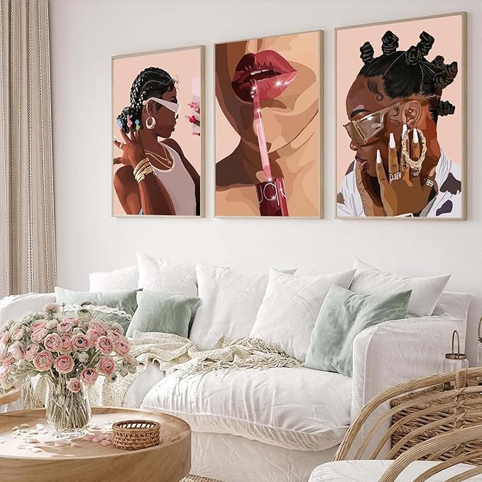ANVOTIG African American Black Woman Posters Wall Art Set of 3 Fashion Black Girl Wall Decor Pictures Hip Hop Sunglasses Jewelry Posters Prints Paintings for Home Living Room Bedroom16x24 In Unframed