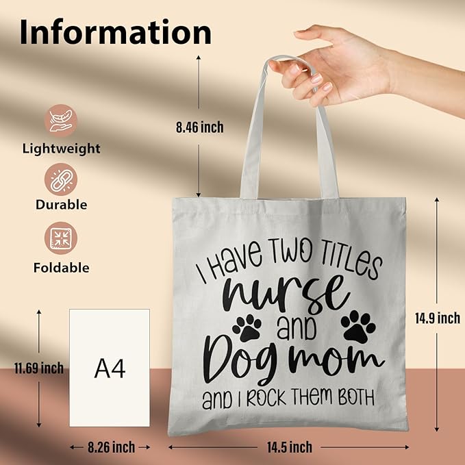 Dog Mom Canvas Tote Bags - Reusable Grocery Bags for Shopping, Funny Dog Lover Gifts for Women
