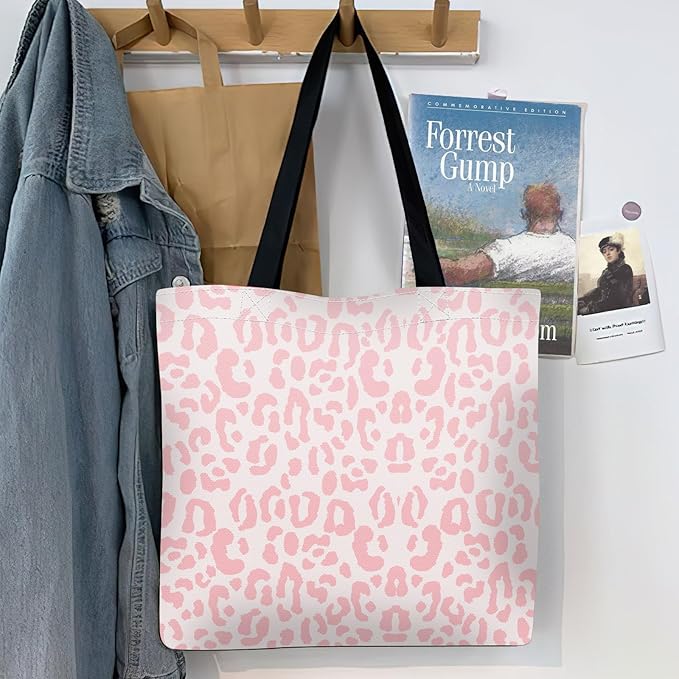 Canvas Tote Bag for Women，Cute Heavy-Duty Shoulder Bag with Zipper Pocket -Travel Tote for Grocery, Gym,Shopping