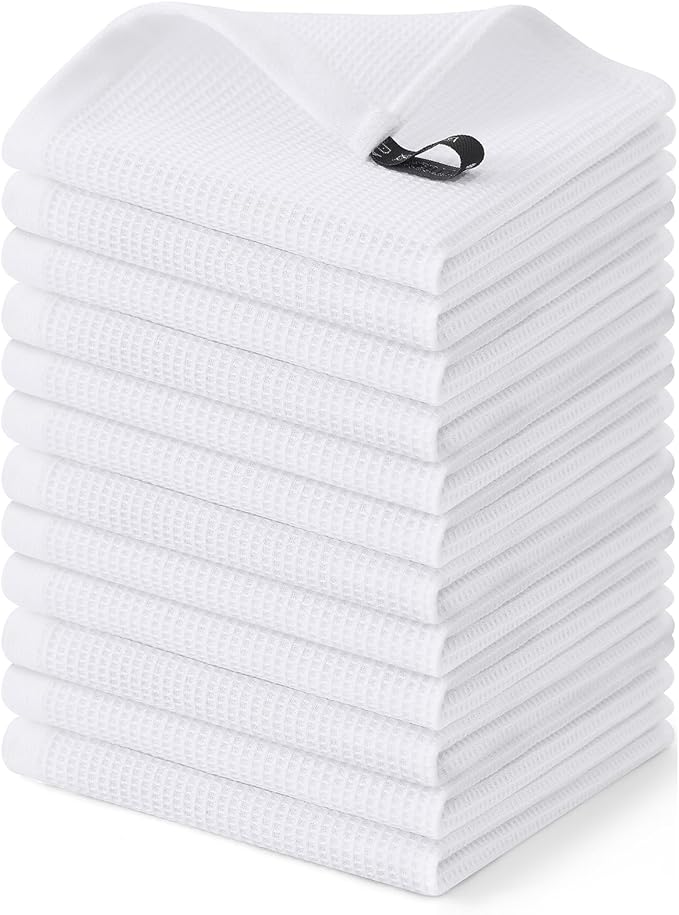 Homaxy 100% Cotton Waffle Weave Dish Cloths - 12 Pack Soft and Absorbent Dish Towels - 12 x 12 Inches Quick Dry Dish Rags - White