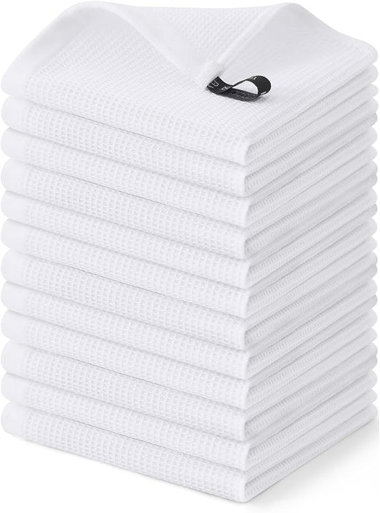 Homaxy 100% Cotton Waffle Weave Dish Cloths - 12 Pack Soft and Absorbent Dish Towels - 12 x 12 Inches Quick Dry Dish Rags - White