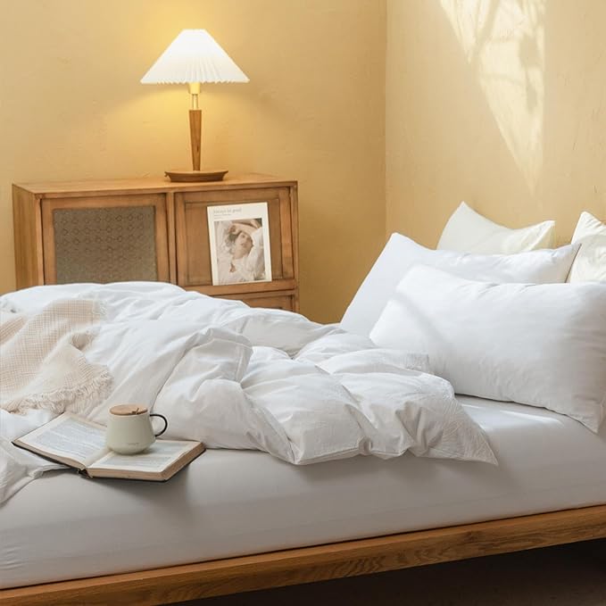 FOSSA Duvet Cover Set 100% Washed Cotton Linen Feel Super Soft Breathable Cozy 3 Pieces Bedding Sets Solid Off White Oversized King