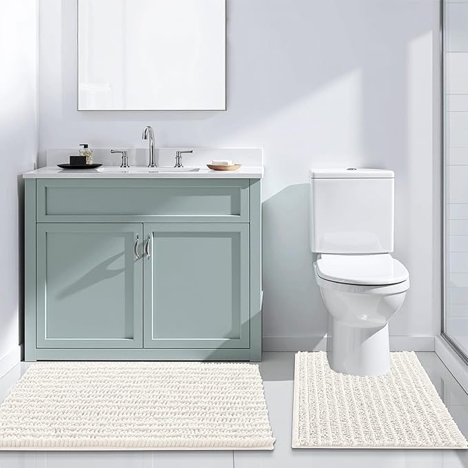 Arotive Luxury Chenille Bathroom Rug Mat, Extra Soft Thick Absorbent Shaggy Bath Rugs, Non-Slip Machine Wash Dry, Plush Bath Mats for Bathroom, Shower and Tub, 40x32, Ivory