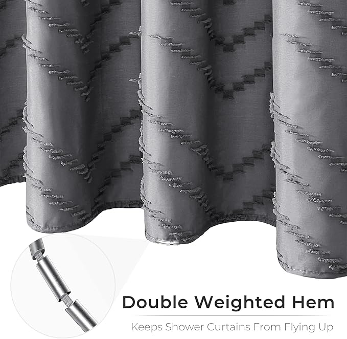 Boho Gray Shower Curtain Tufted Chevron Striped Shabby Chic Textured Cloth Shower Curtains for Bathroom, Modern Farmhouse Waterproof Shower Curtain, 72x72