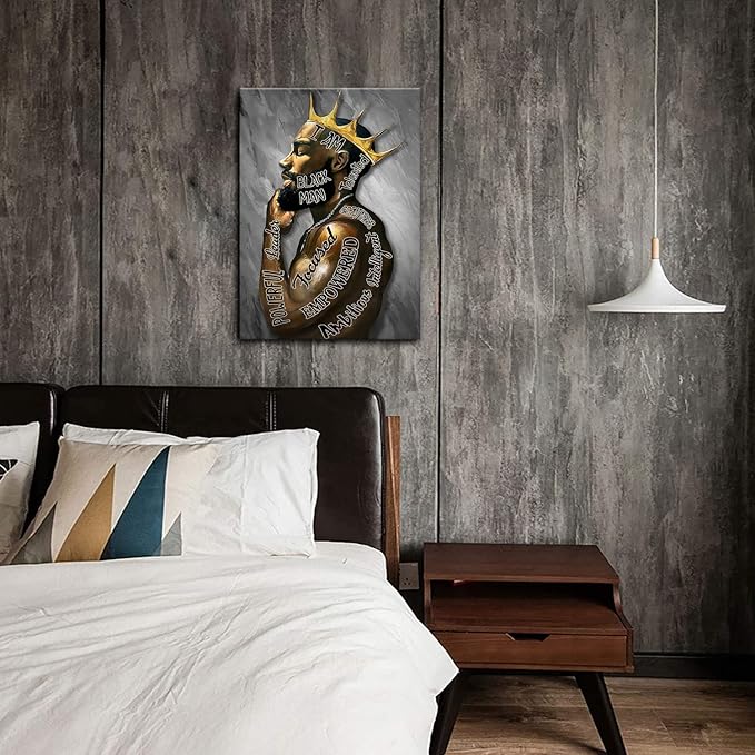 Framed African American Wall Art Man Portrait Wall Art Inspirational Black Man Motivational Quotes Afro King Poster Abstract Canvas Prints Painting Home Decor for Bedroom Living Room Ready to Hang