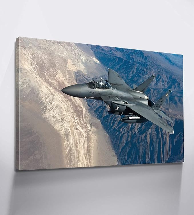 Mistyefly Airplane Wall Art Aviation Wall Art F-15e Strike Eagle Wall Decor Airplane Canvas Art Military Poster Fighter Jet Art Aviation Poster Aircraft Artwork for Bedroom Decor (12''Hx18''W)