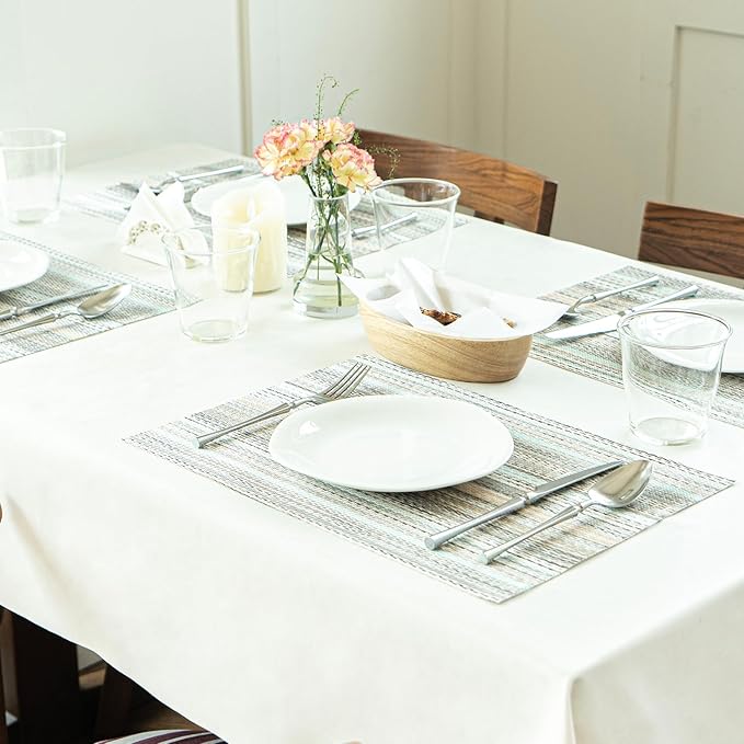 Placemats Set of 4 Vinyl/Plastic Woven Place Mats for Kitchen Table Indoor/Outdoor Washable Placemat Wipeable Dining Table Mats (Turquoise,4)