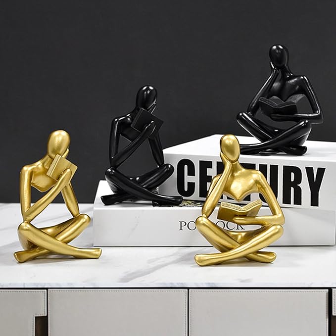 Gold Reading Women Statue, Thinker Sculptures, Abstract Art Ornament, Modern Aesthetic Figurine Decoration, Suitable for Home Living Room Bedroom Office Shelf Table Desk Bookshelf Decor (Gold Left)