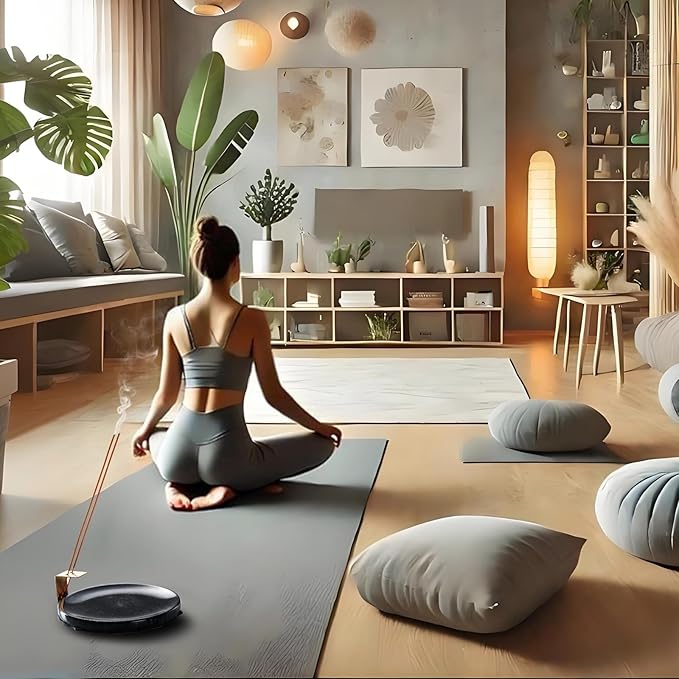 Ember Echo 7.1-Inch Natural Marble Incense Holder,Handmade Large Incense Burner for Meditation Yoga SPA, Long Incense Sticks Holder for Palo Santo/Sage/Cone/(Black)