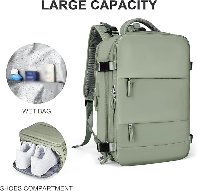 coowoz Travel Backpack For Women Men,Carry On Backpack,Hiking Backpack Waterproof Outdoor Sports Rucksack Casual Daypack travel essentials（Gray Green）