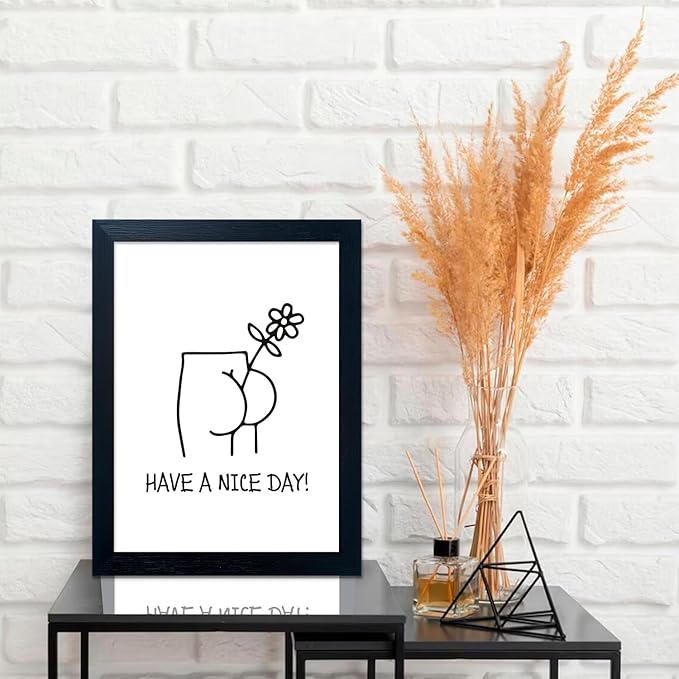 Funny Bathroom Wall Decor, Humoristic Restroom Sign Wall Decor, Black and White Fn Bathroom Wall Art, Framed Minimalist Canvas Print Painting for Decor