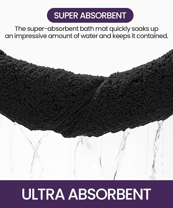 DEXI Bathroom Rug 32x20, Non Slip Washable Bath Mat for Shower Floor, Absorbent Soft Bathmat with Rubber Backing, Quick Dry Microfiber Carpet, Black