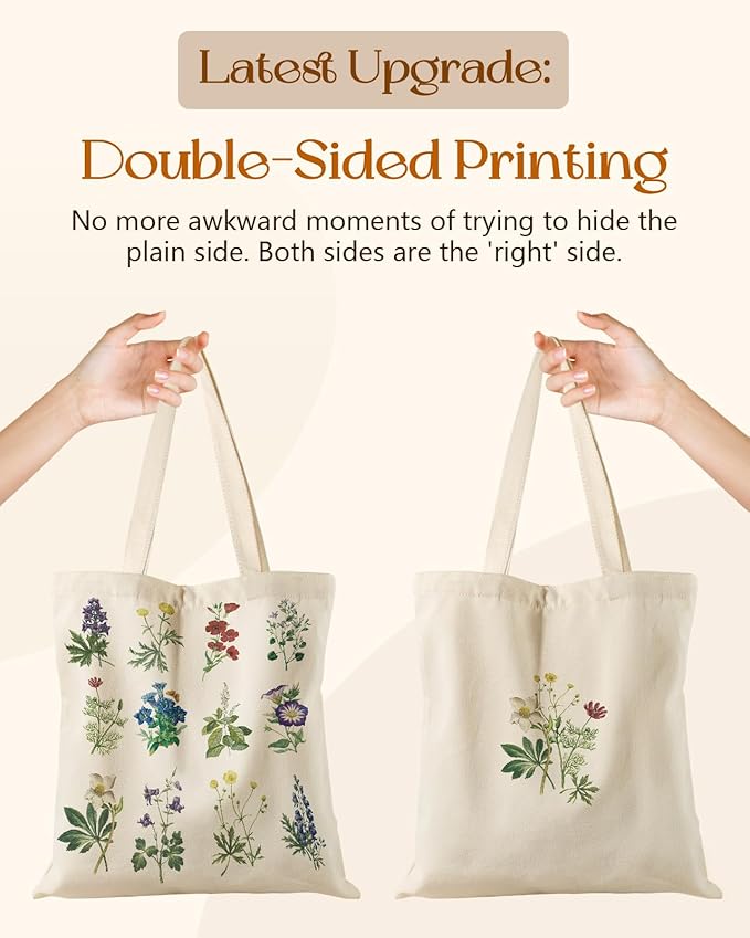 Canvas Tote Bag for Women - Aesthetic Canvas Totes with Pockets Cute Reusable Cloths Ladies Shoulder Bag