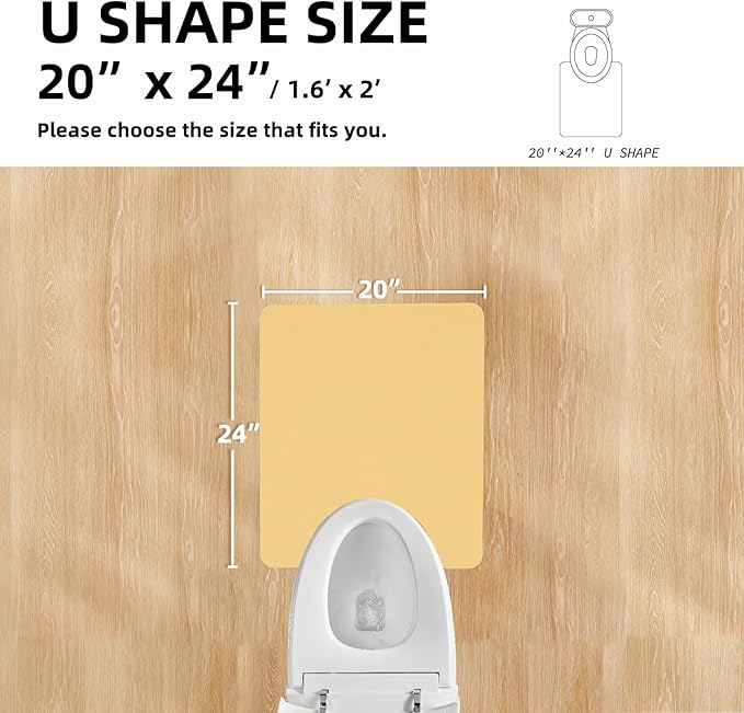 Toilet Rug, Thin Toilet Rugs U Shaped Washable Non Slip Absorbent Quick Dry Low Pile Toilet Mat, 20"x24" U Shape Light Yellow