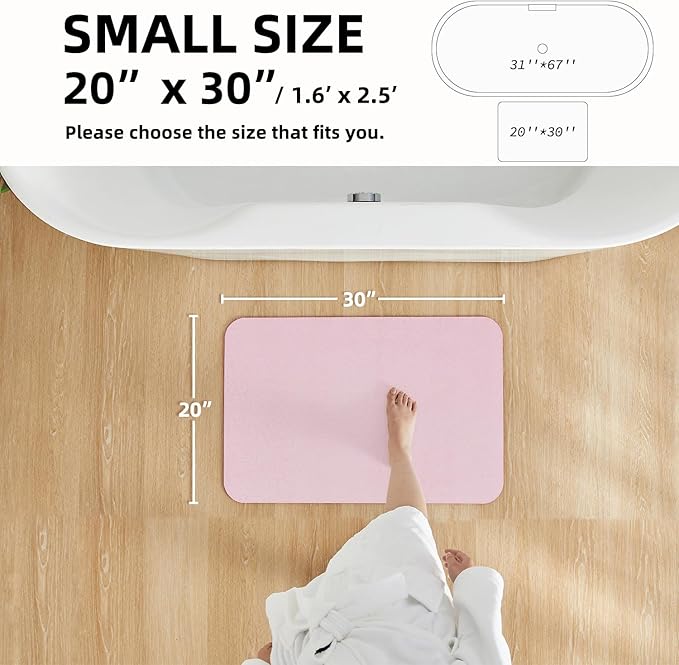 Pink Bath Mat, Bathroom Rugs Non Slip Washable Thin Absorbent Quick Dry Bath Mat Fits Under Door Bathroom Floor Mat Perfect for Bath, Shower, or Sink 20"x30" Pink