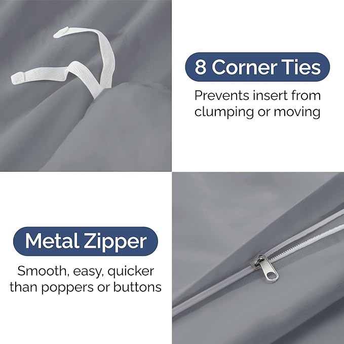 Duvet Cover Full Size Set - Extra Soft Full Size Duvet Cover 80 x 90 with 2 Pillow Shams - Hotel Luxury Easy Care and Fade Free w/Zipper Closures & Ties - Comfy Breathable Bedding Set (Steel Blue)