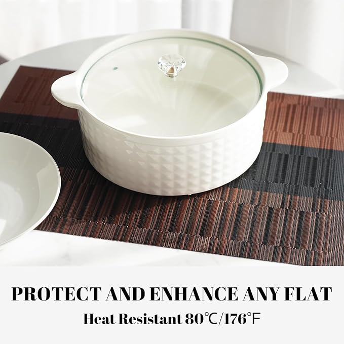 Placemats Set of 8 Vinyl/Plastic Woven Place Mats for Kitchen Table Indoor/Outdoor Washable Placemat Wipeable Dining Table Mats (Ombre Brown Black,8)