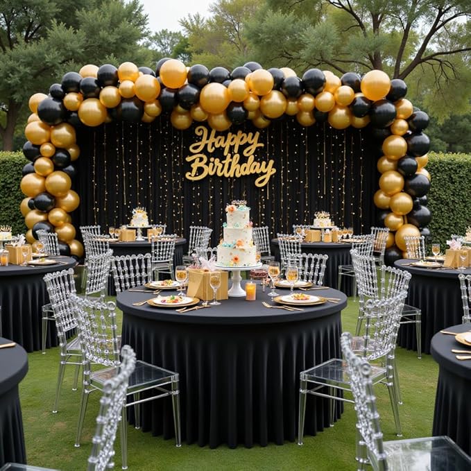 Outpain 8 Pack Black Spandex Tablecloth for 72in/6FT Round Tables, Wrinkle Free Tablecloth with Skirt for Wedding, Graduation & Banquet