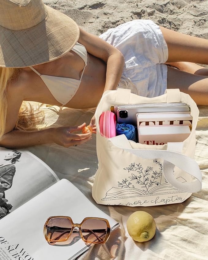 Aesthetic Heavy Canvas Tote Bag with Pocket for Women, Cloth Gusseted Totes Bag with Pattern for Shopping