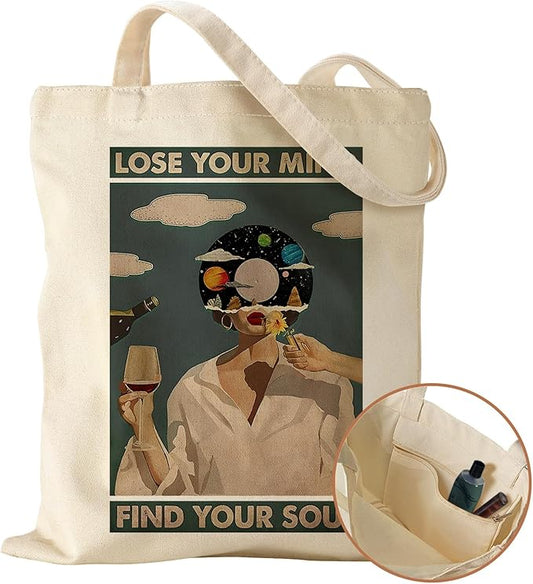 Canvas Tote Bag with Pocket - Aesthetic Cute Canvas Bag for Women Shoulder Totes for Shopping, Work, Gym