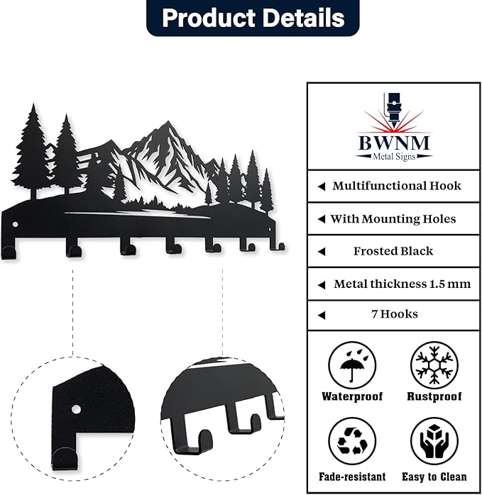 Wall Mounted Key Rack | Metal Key Rack Hook Organizer | Metal Key Organizer with 7 Hooks Wall Decoration for Front Door, Hallway, Kitchen, Office(Woodland)