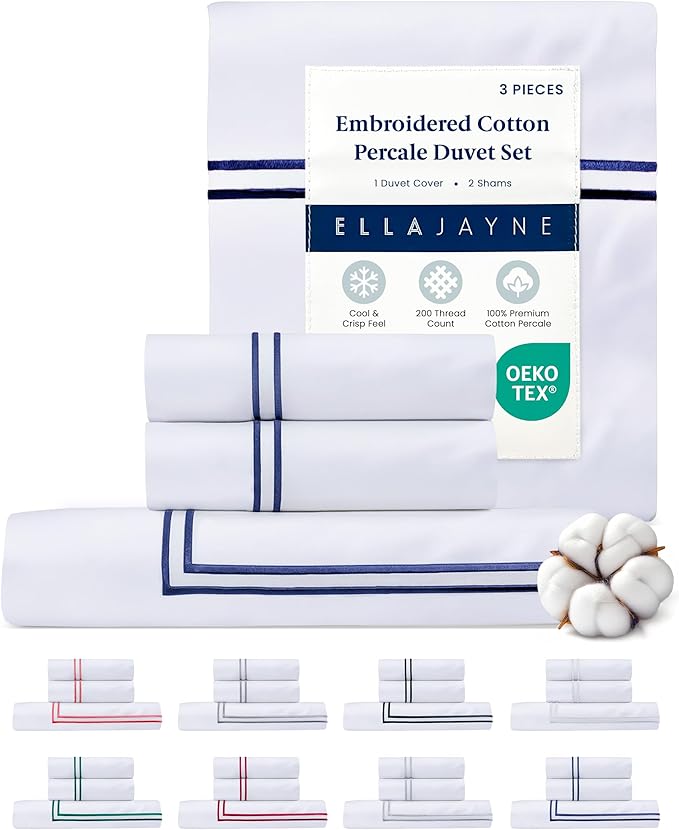 Ella Jayne Duvet Cover King (3 Pieces), 100% Cotton Percale, King/Cali King, Soft, Breathable & Lightweight Including King Duvet Cover (1 Piece) 106 x 90 Inches with 2 Pillow Shams (Navy Design)