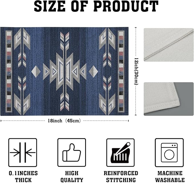 Giwawa Southwestern Placemats Set of 4, Navy Blue Grey Ethnic Tribal Geometric Decorative Place Mat, 12"x18" Native American Heat Resistant Table Mats for Dining Kitchen Party