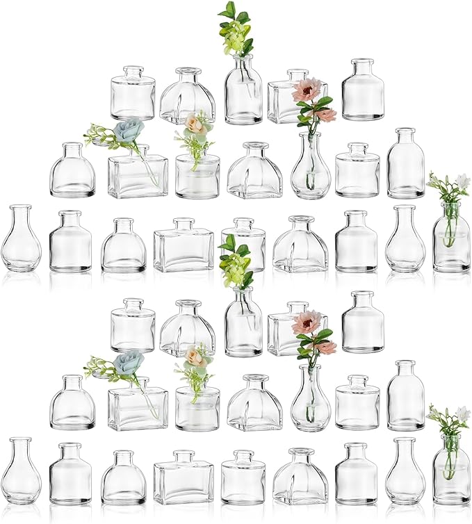 Glasseam Clear Glass Vases for Centerpieces: Mini Flower Vase Set 42Pcs Bud Vases in Bulk - Modern Small Vases for Home Room Wedding Party Dining Table Center Decor