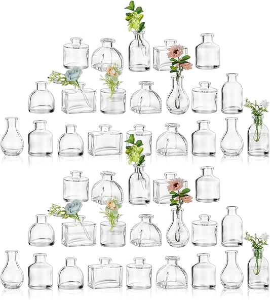 Glasseam Clear Glass Vases for Centerpieces: Mini Flower Vase Set 42Pcs Bud Vases in Bulk - Modern Small Vases for Home Room Wedding Party Dining Table Center Decor